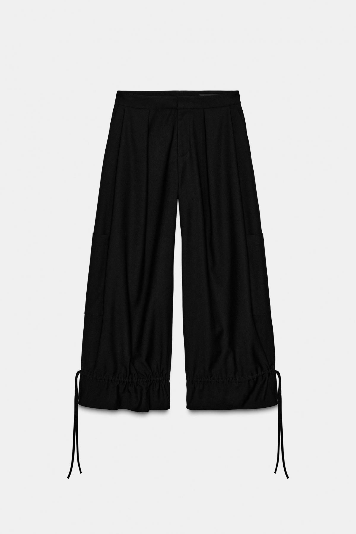 자라 배기 와이드 카고 팬츠 스트링 블랙 5344/259 BLACK - 상품 이미지