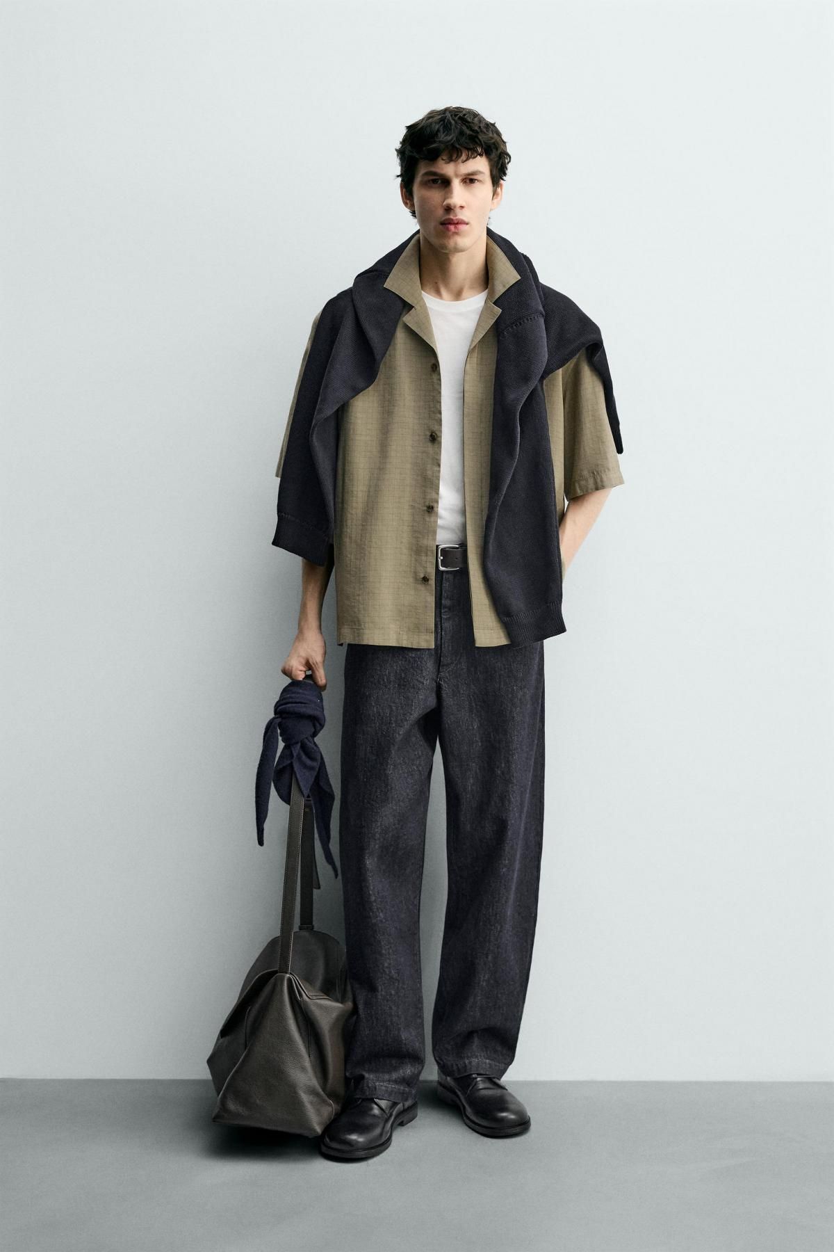 자라 테크니컬 모달 오픈카라 반팔 셔츠 4097/791 KHAKI - 상세 이미지 2