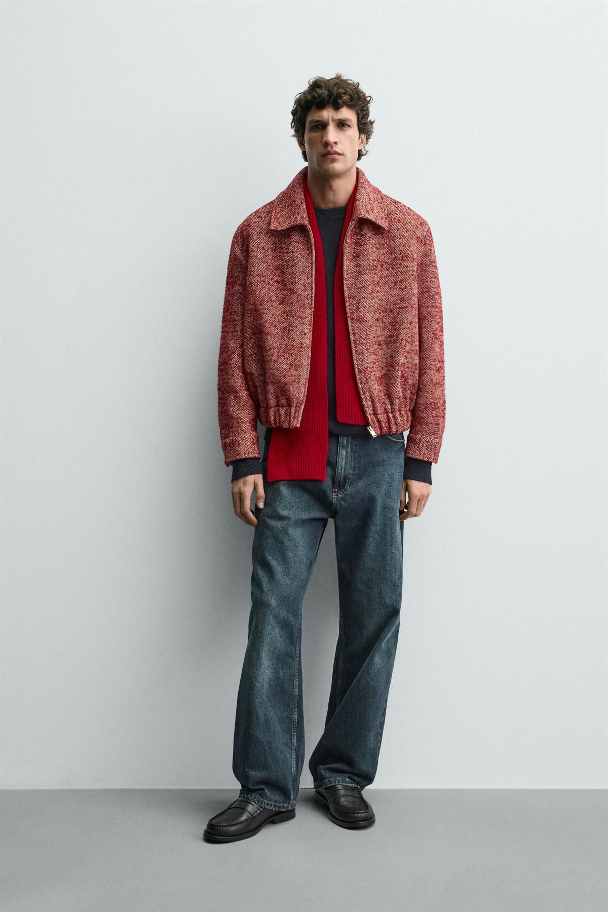 자라 테크니컬 텍스처 울 오버셔츠 집업 재킷 4004/399 RED / WHITE - 상세 이미지 2