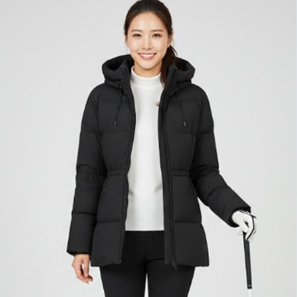 핑 골프웨어 여성 겨울 덕다운 중기장 스트링 적용 오리털 다운 패딩점퍼 - 상품 이미지