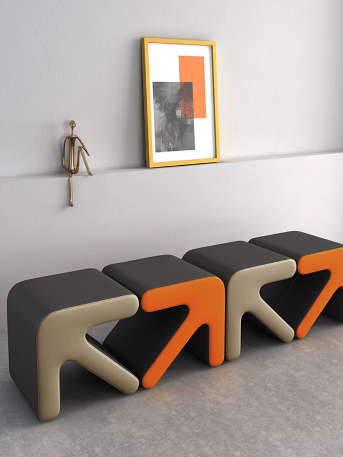 현관 신발 벤치 스툴 입구용 의자 거실 수납 벤치형 스몰 35x32x35cm 오렌지-화이트