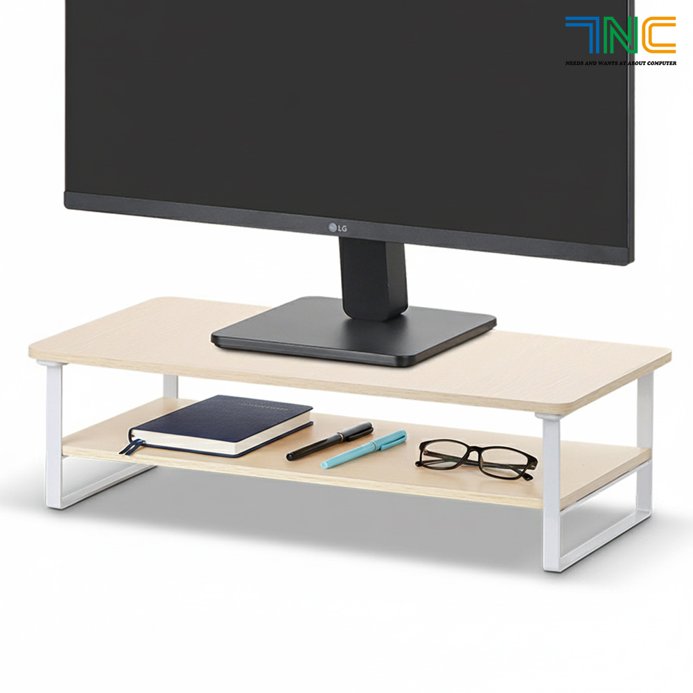 7NC 2단 모니터받침대 높은 우드 선반 받침 서랍형 스탠드 사무실 책상 듀얼 컴퓨터 대형