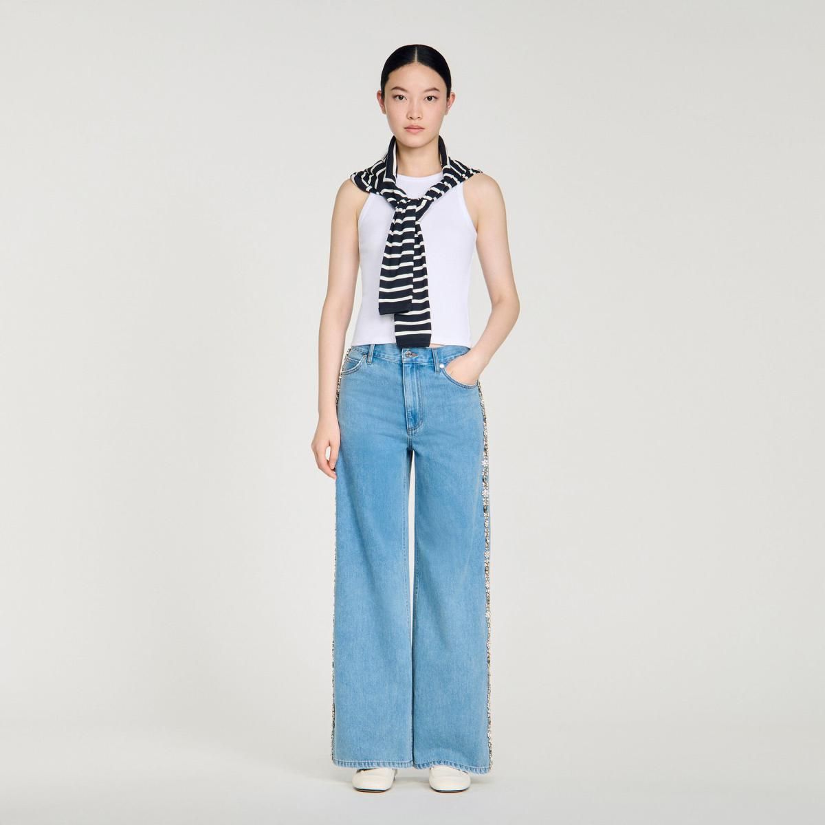 산드로 스트라스 와이드 스트레이트핏 데님 팬츠 SFPJE00797_4785 JEANSBLAU - 상세 이미지 2