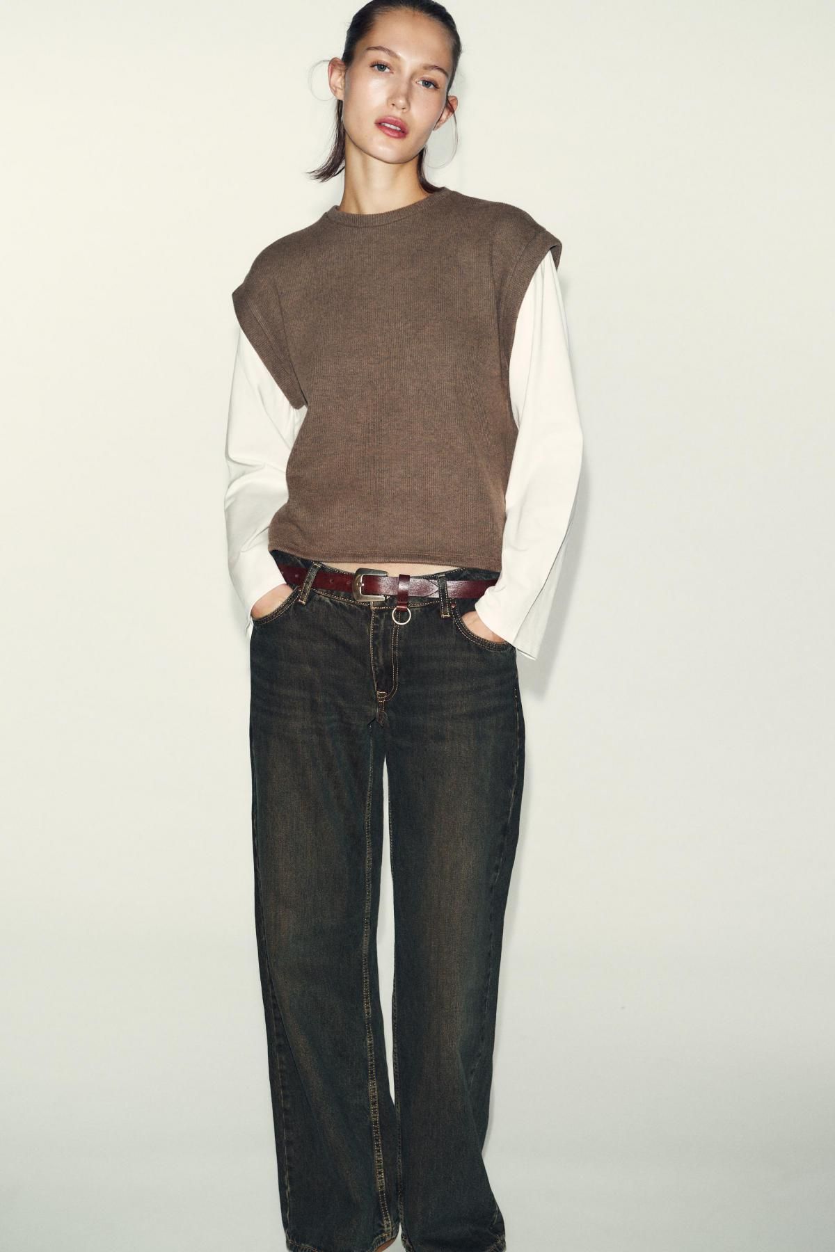자라 니트 조끼 콤비 긴팔 티셔츠 0264/470 ECRU / BEIGE - 상세 이미지 2