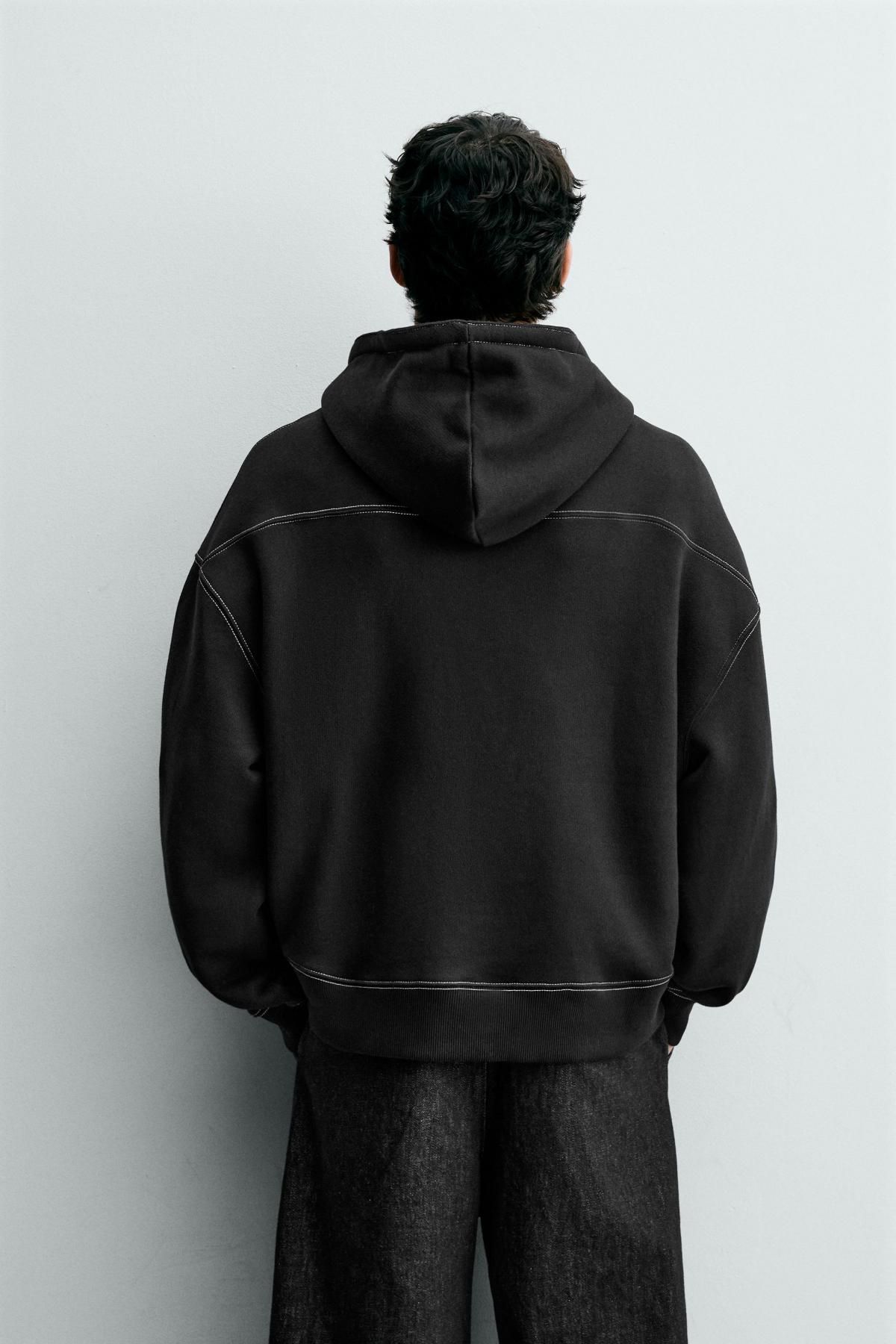 자라 스티치 블랙 후드 스웨트셔츠 5584/380 BLACK - 상세 이미지 4