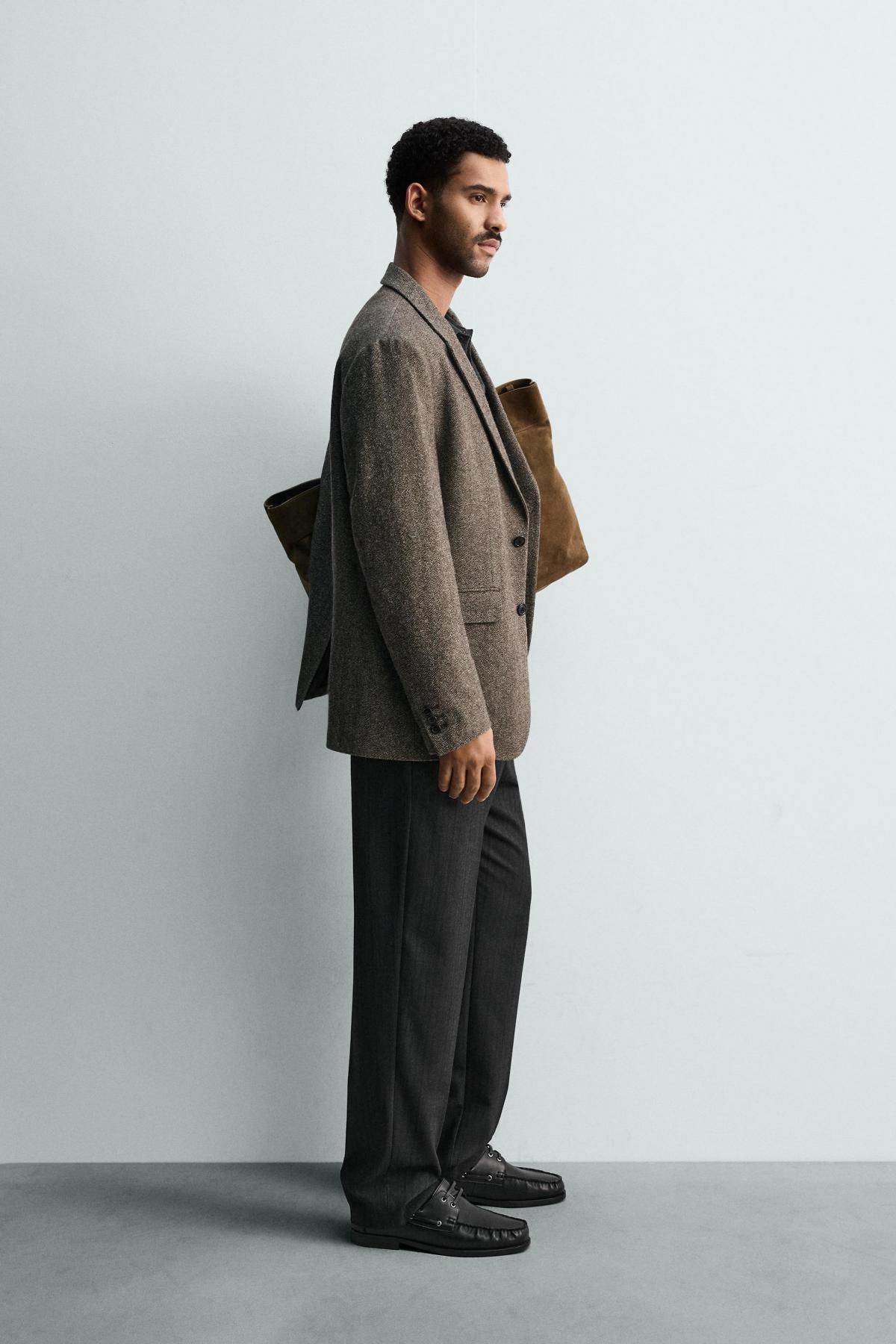 자라 헤링본 텍스처 플란넬 슬랙스 팬츠 6861/370 ANTHRACITE GREY - 상세 이미지 5