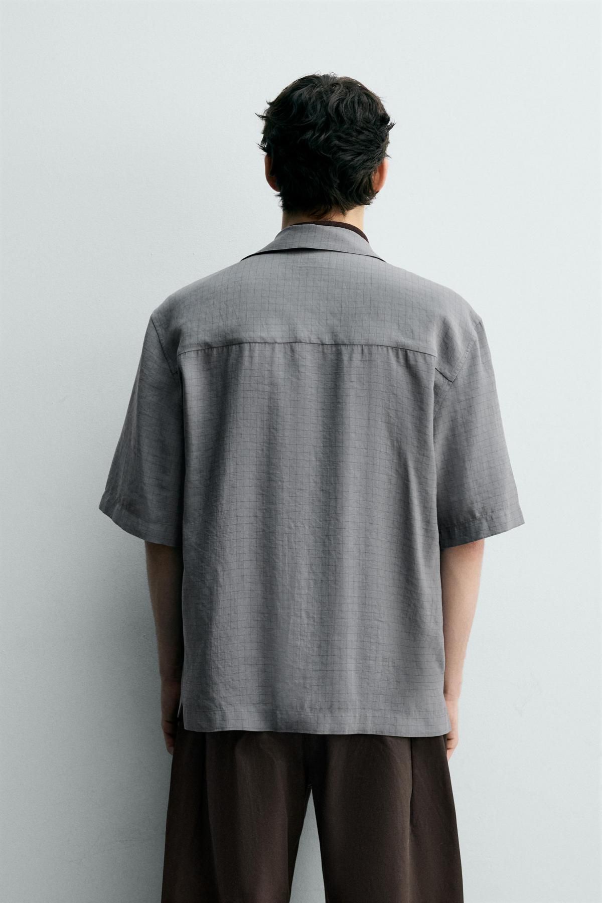 자라 테크니컬 모달 릴렉스핏 체크 반팔 셔츠 4097/791 GREY / BLUE - 상세 이미지 4