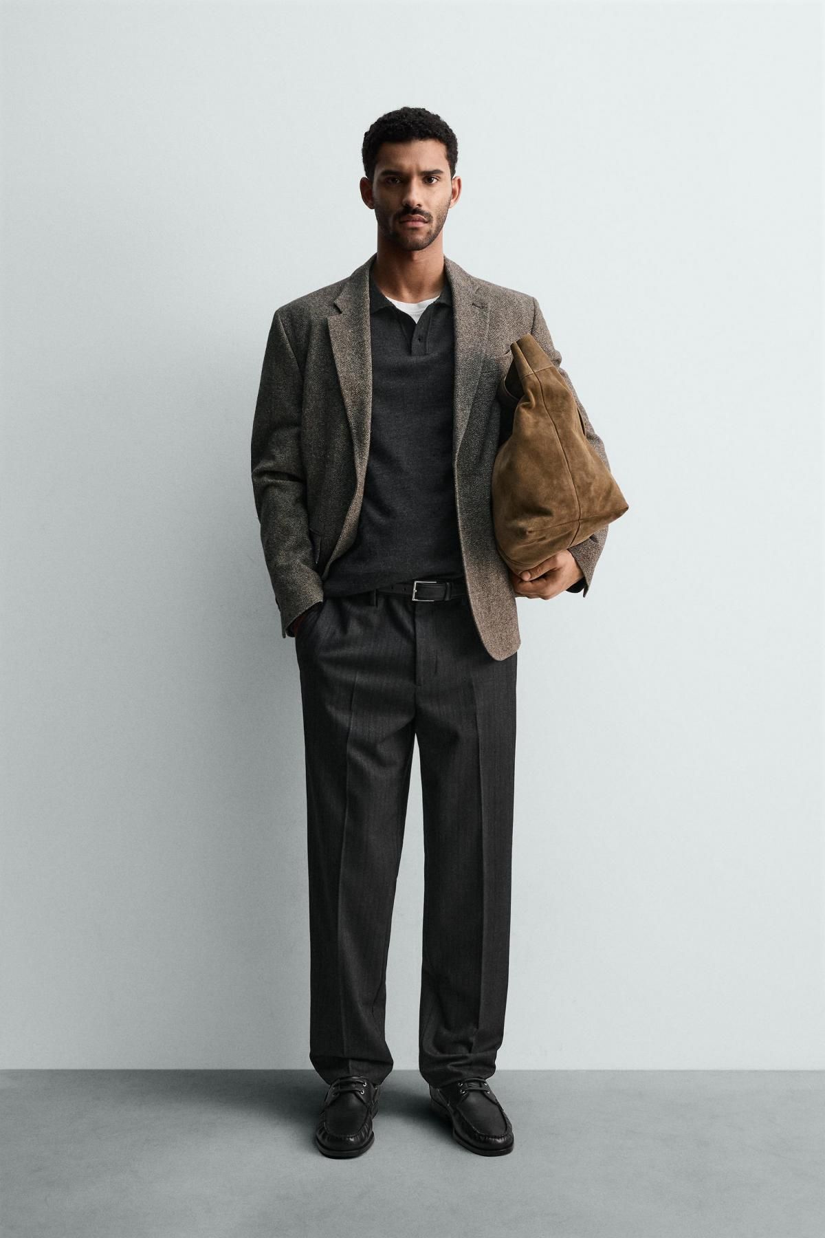 자라 헤링본 텍스처 플란넬 슬랙스 팬츠 6861/370 ANTHRACITE GREY - 상세 이미지 2