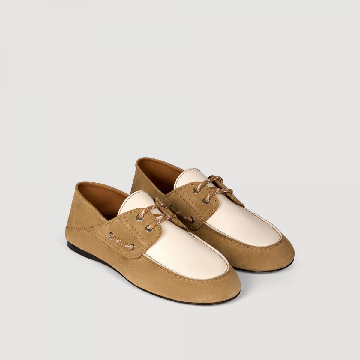 산드로 투톤 스웨이드 모카신 보트슈즈 SFACH01409_16 BEIGE - 상세 이미지 2