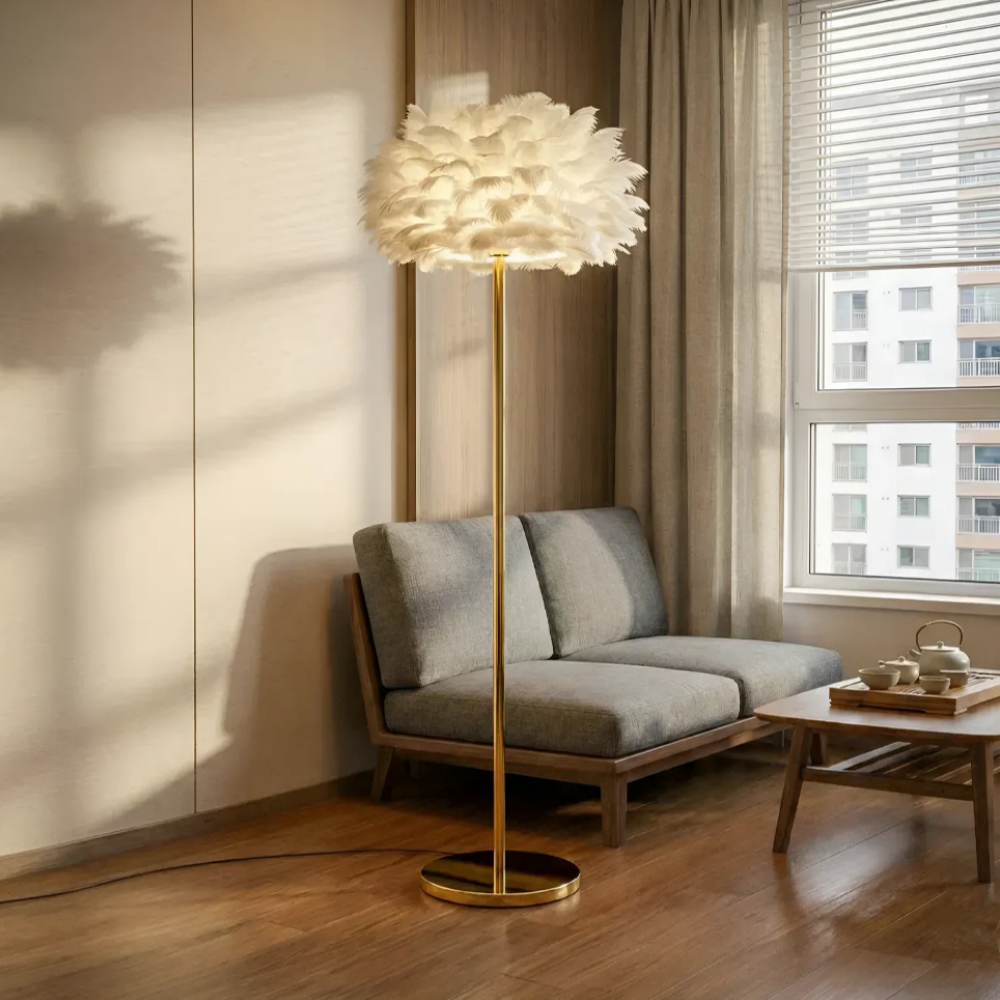 플루마 깃털 플로어램프 일자형 LED 장스탠드 거실 감성 인테리어조명