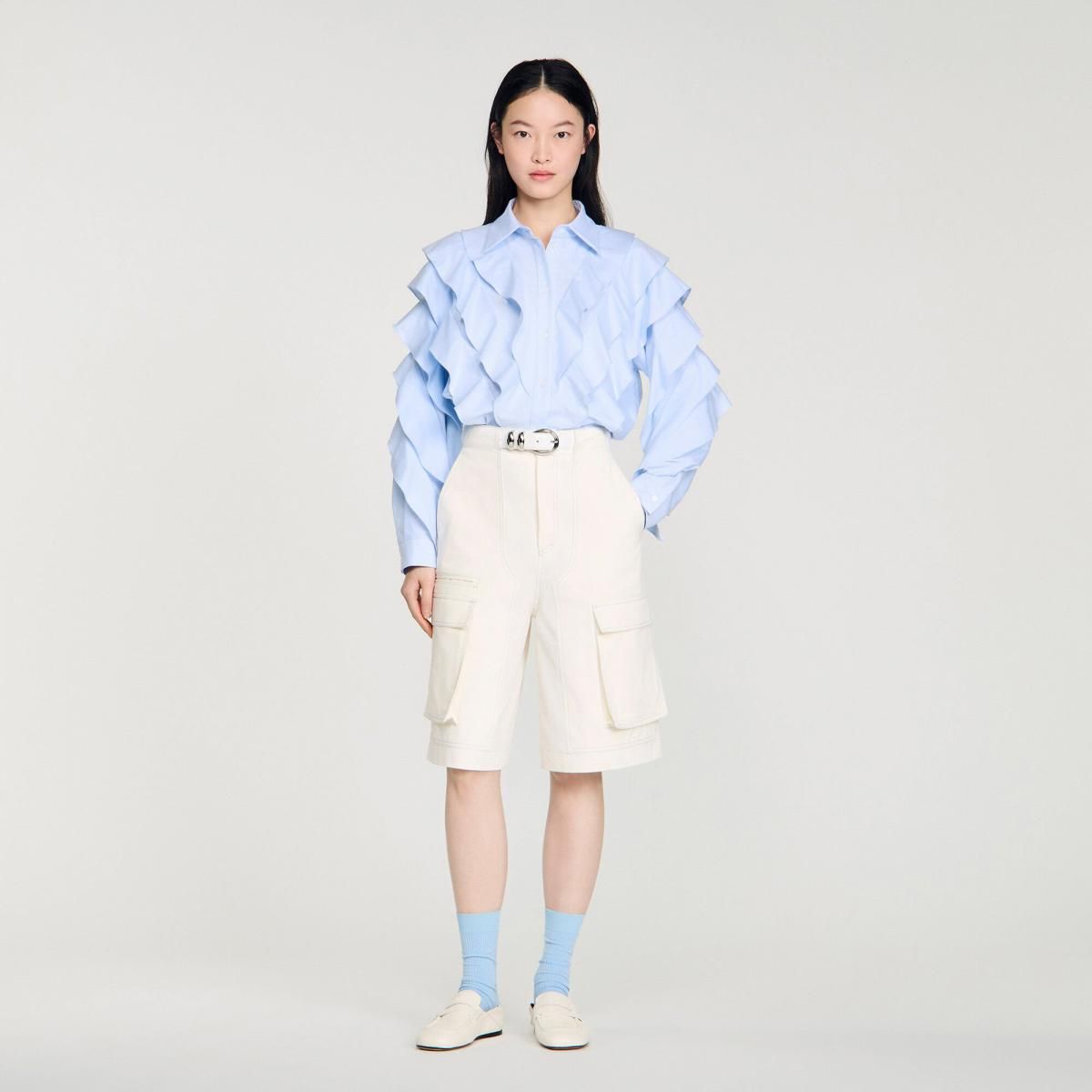 산드로 러플 코튼 블라우스 SFPCM01569_40 HIMMEL-BLAU - 상세 이미지 2