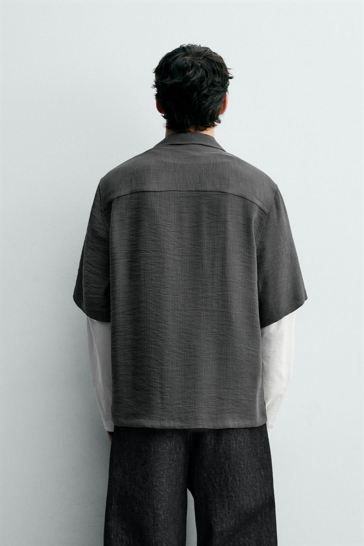 자라 릴렉스핏 반팔 셔츠 다크그레이 오픈카라 4098/789 GREY - 상세 이미지 4