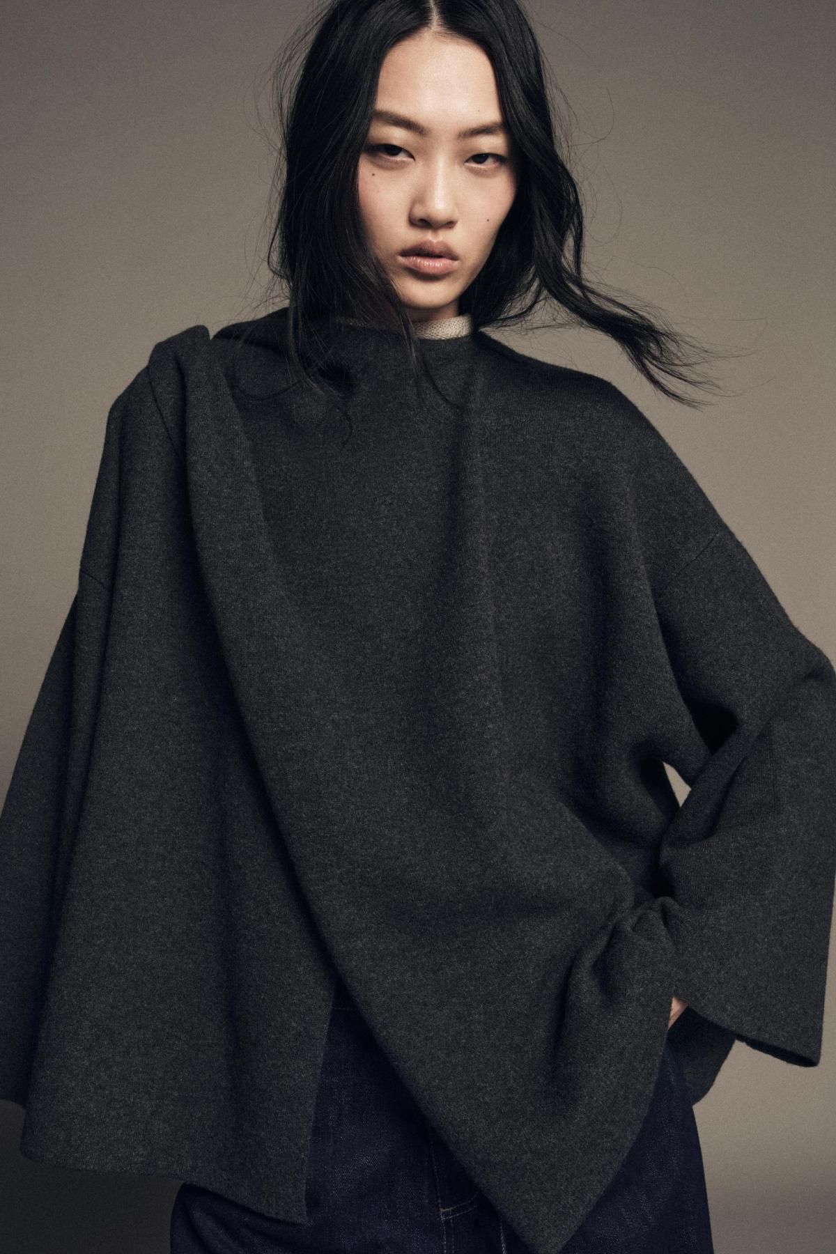 자라 스카프 디테일 니트 케이프 2756/140 GREY - 상세 이미지 3