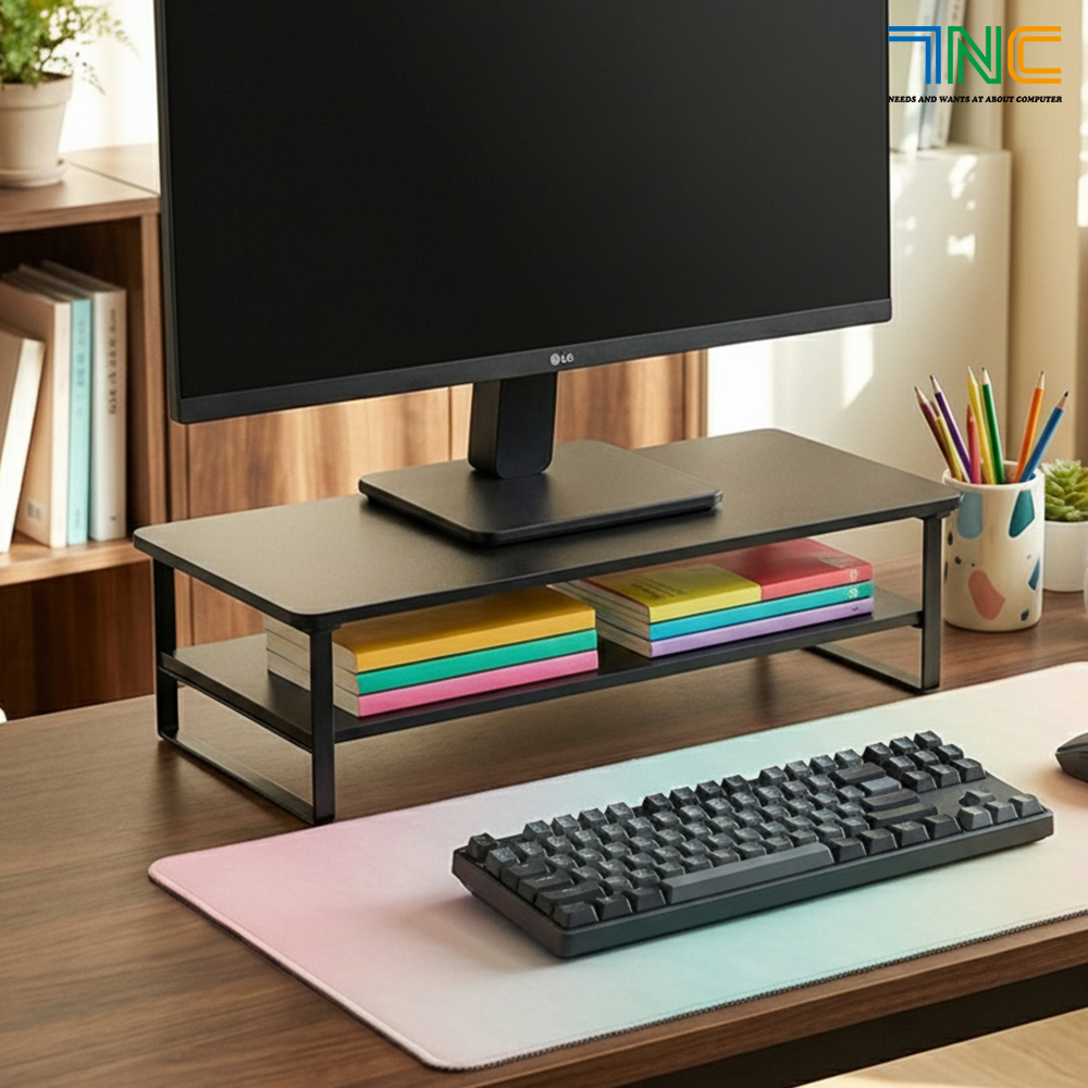 7NC 2단 모니터받침대 높은 우드 선반 받침 서랍형 스탠드 사무실 책상 듀얼 컴퓨터 대형