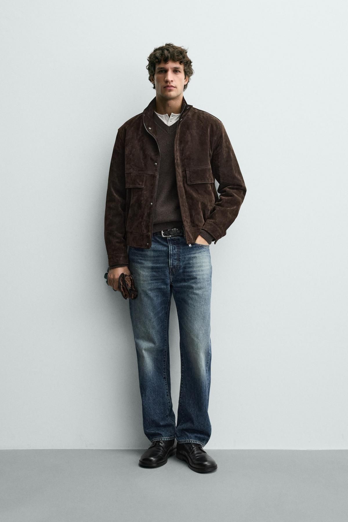 자라 프리미엄 스웨이드 가죽 재킷 8281/309 BROWN - 상세 이미지 2