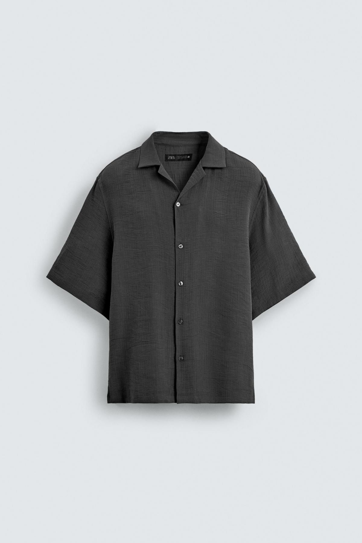 자라 릴렉스핏 반팔 셔츠 다크그레이 오픈카라 4098/789 GREY - 상품 이미지