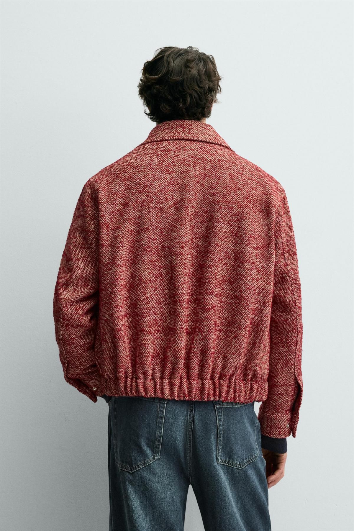자라 테크니컬 텍스처 울 오버셔츠 집업 재킷 4004/399 RED / WHITE - 상세 이미지 4