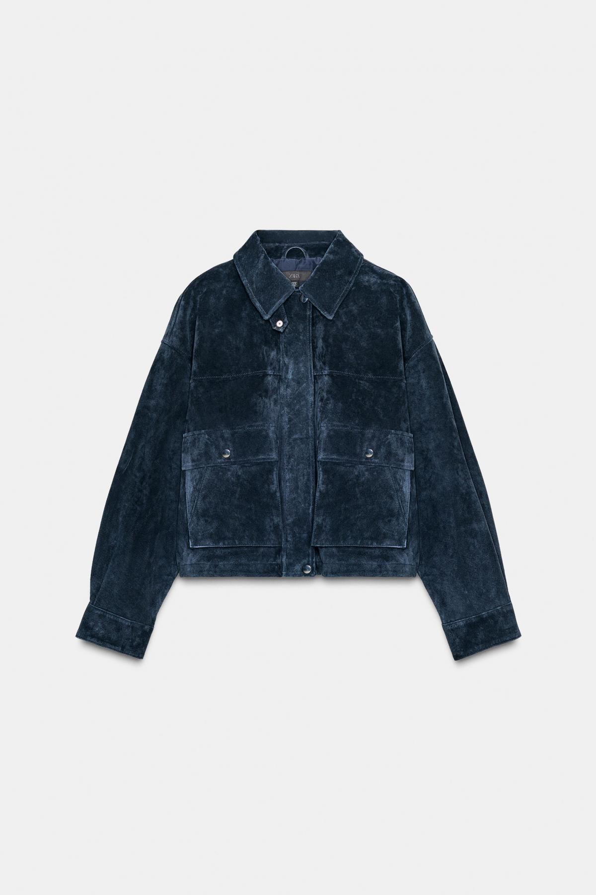 자라 프리미엄 레더 테크니컬 봄버 재킷 3046/433 NAVY BLUE - 상품 이미지