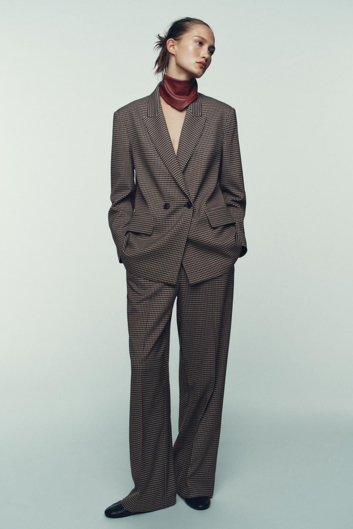 자라 오버핏 체크 더블브레스트 블레이저 2036/678 BROWN / ECRU - 상세 이미지 2