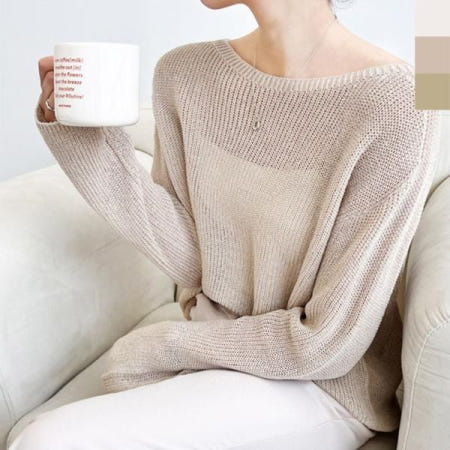 데일리니트티 여성 보트넥 홀가먼트 니트 여름 레이어드 긴팔 1P