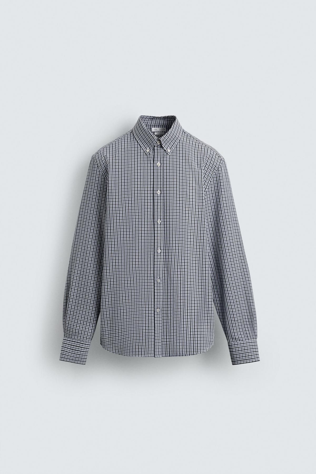 자라 테크니컬 옥스포드 체크 긴팔 셔츠 0975/495 NAVY / WHITE - 상품 이미지