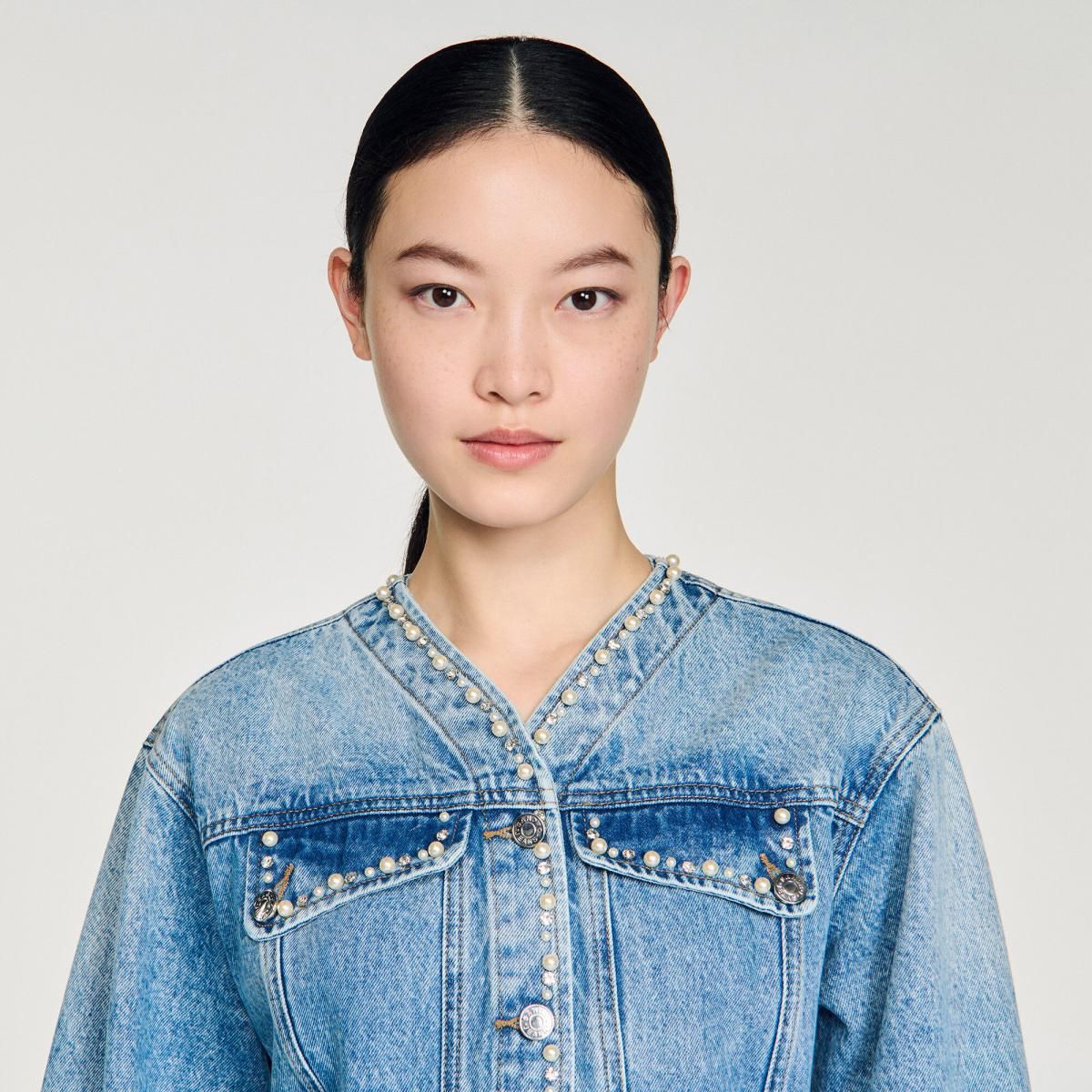 산드로 진주 장식 데님 재킷 SFPBL01310_4785 JEANSBLAU - 상세 이미지 5