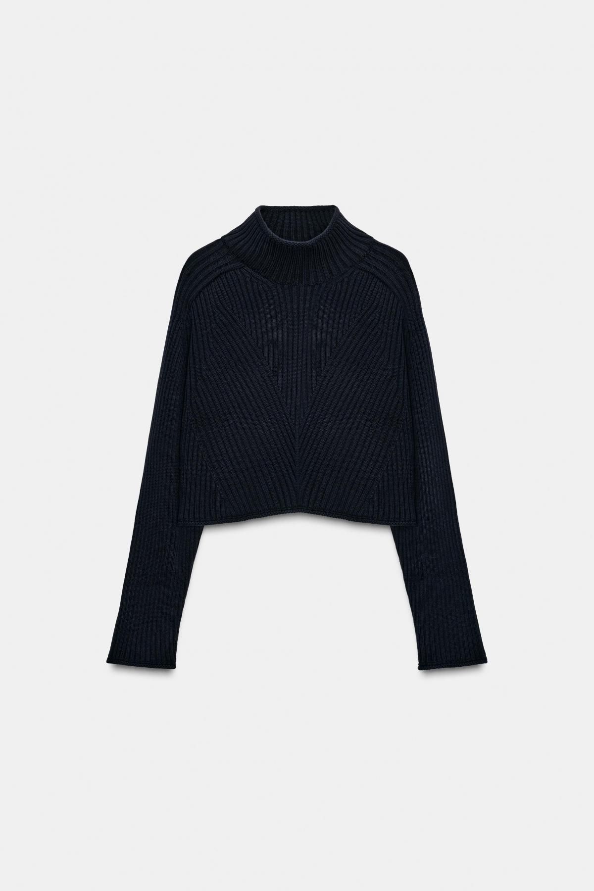 자라 하이넥 크롭 니트 스웨터 6771/146 NAVY BLUE - 메인 이미지