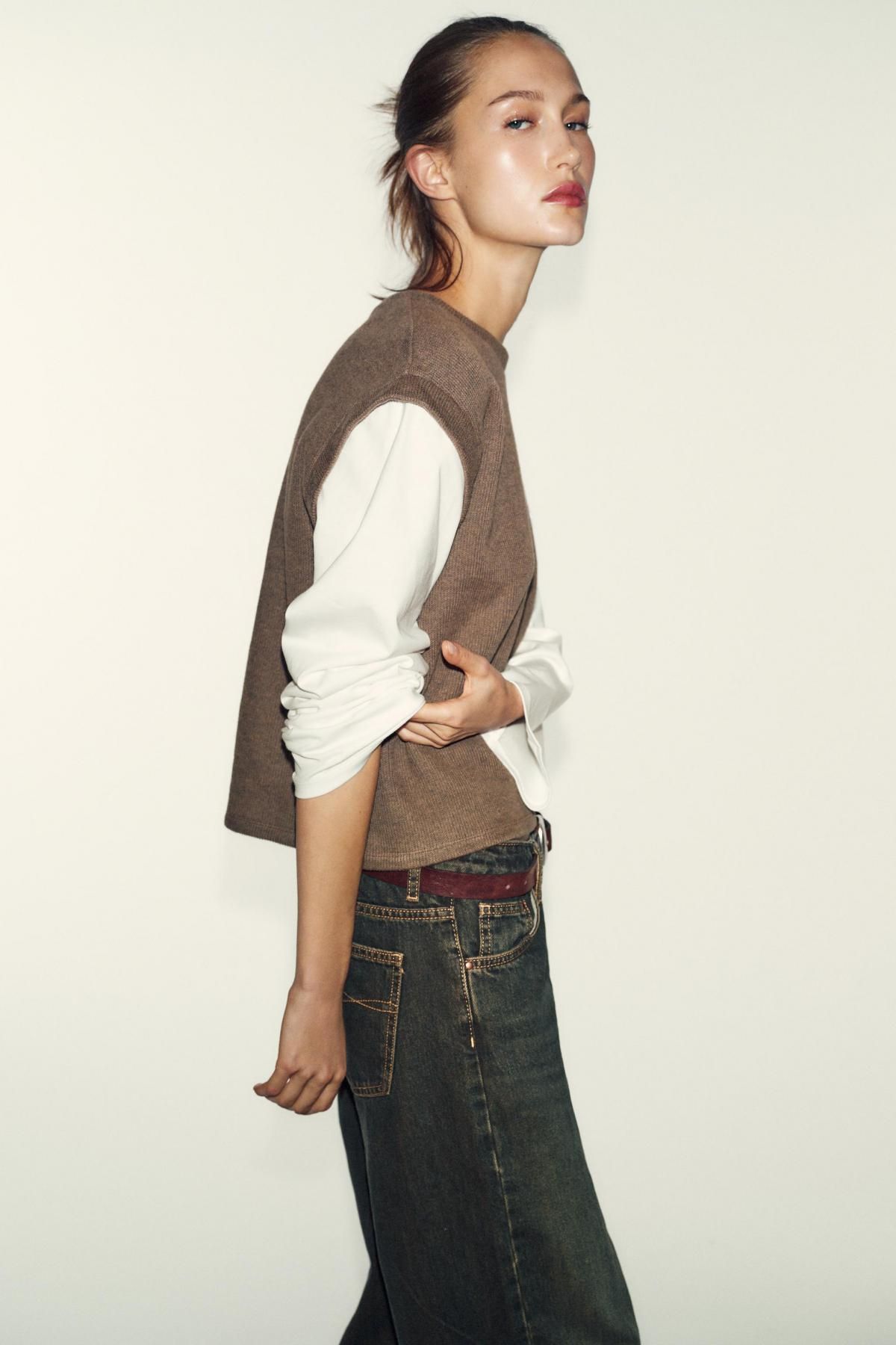 자라 니트 조끼 콤비 긴팔 티셔츠 0264/470 ECRU / BEIGE - 상세 이미지 4