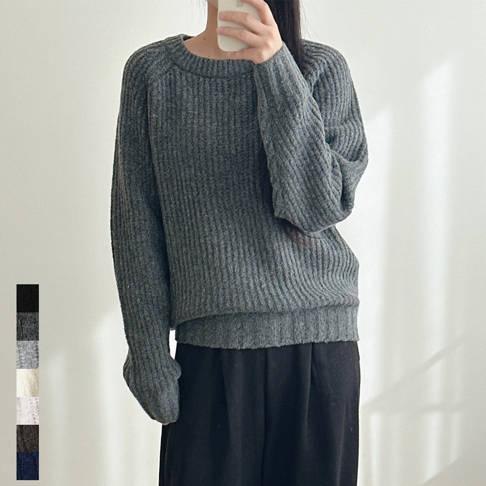 여성 라운드니트 부드러운 울 하찌 나그랑 루즈핏 가을 겨울 차콜 그레이 블랙 빅사이즈 제품 이미지