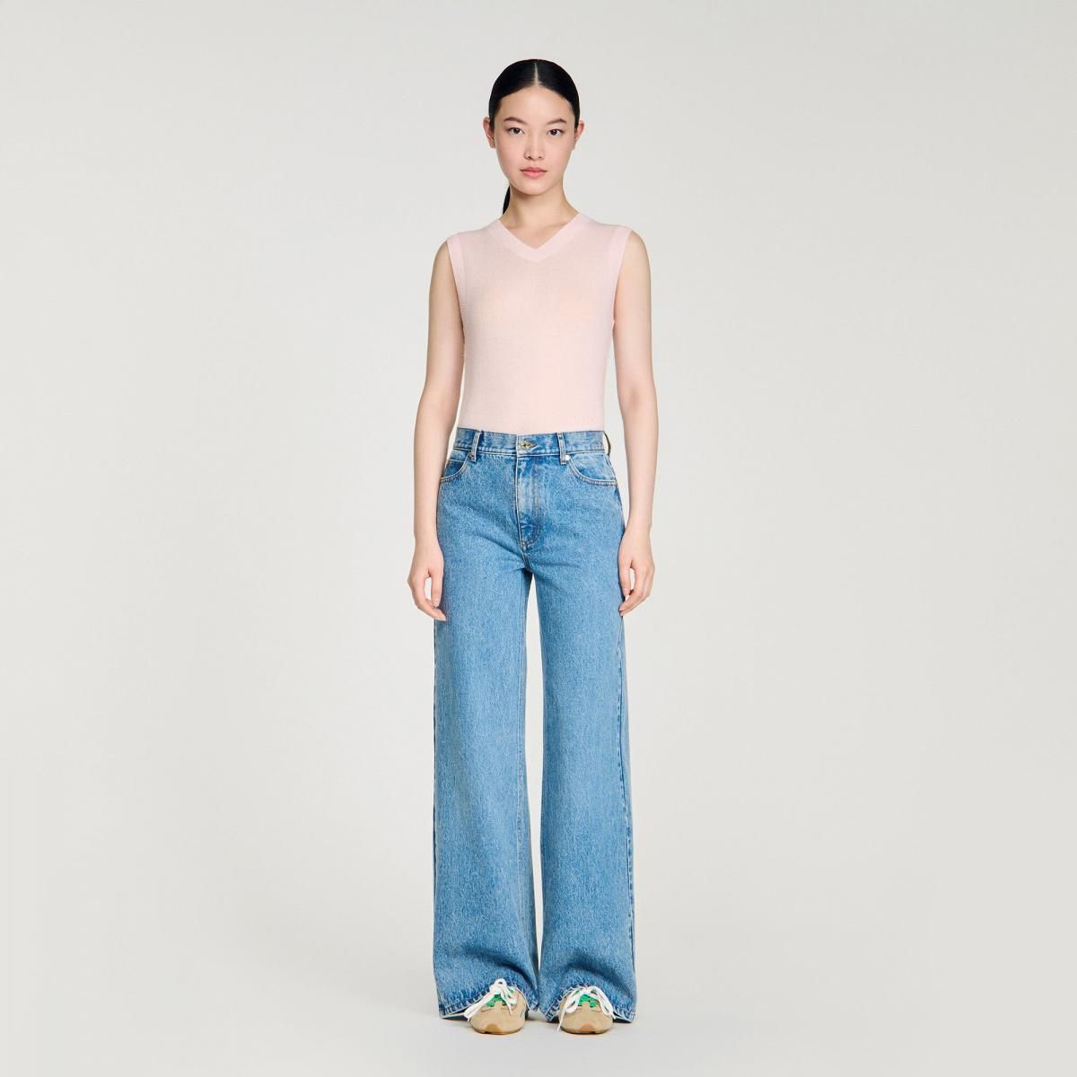 산드로 와이드 스트레이트 워싱 데님 진 SFPJE00820_4785 JEANSBLAU - 상세 이미지 3