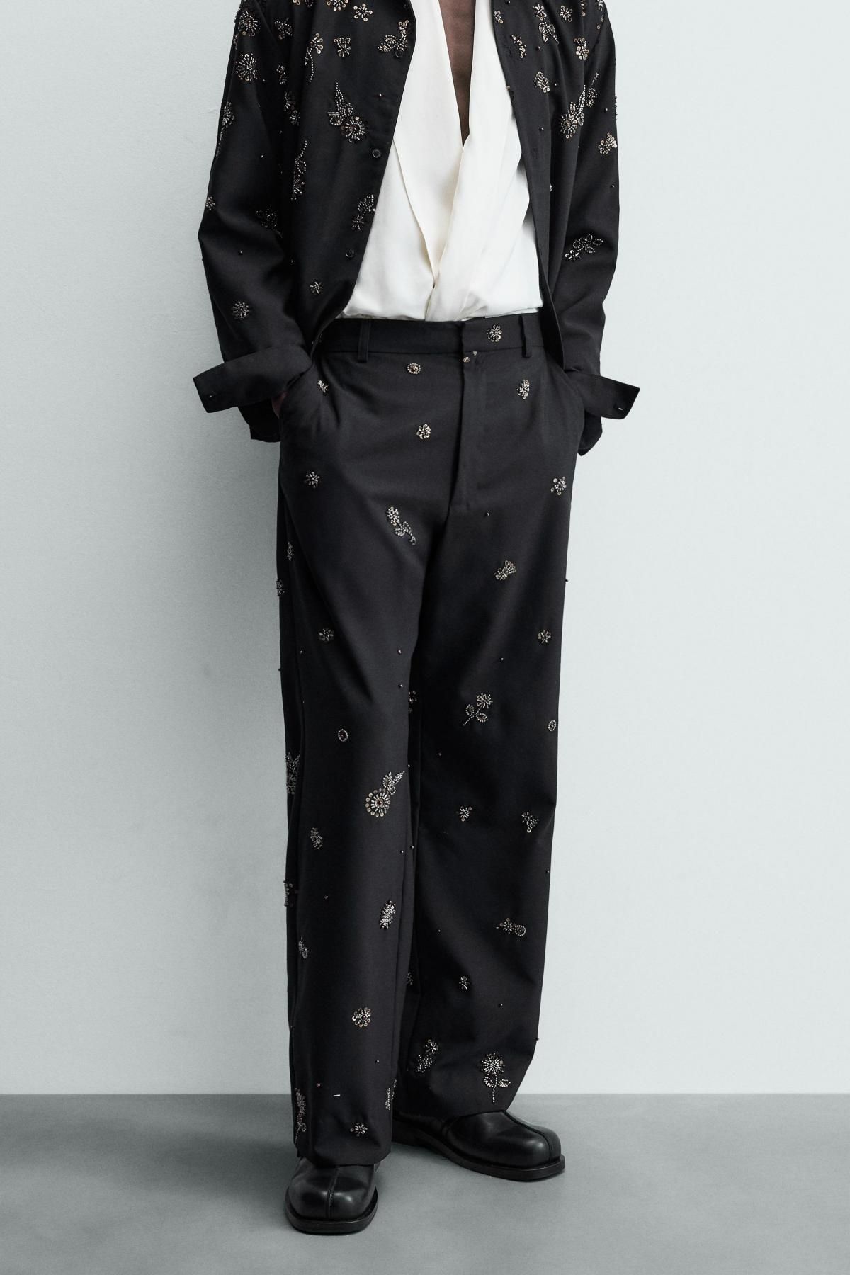 자라 한정판 테크니컬 시퀸 와이드 팬츠 5085/100 DARK NAVY - 상품 이미지