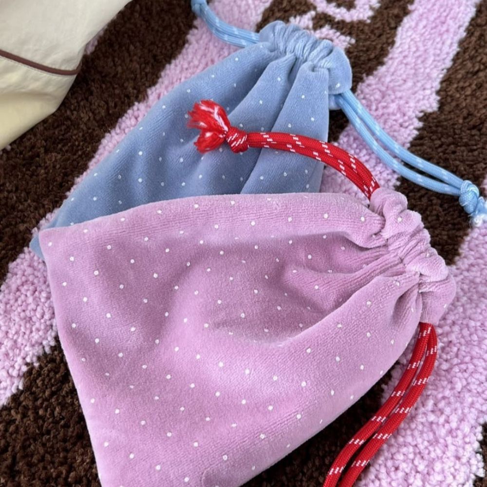 슬립슬랩 도트 벨벳 파우치 (2 colors) 여행 다용도 휴대용 화장품 친구선물 - 상세 이미지 2
