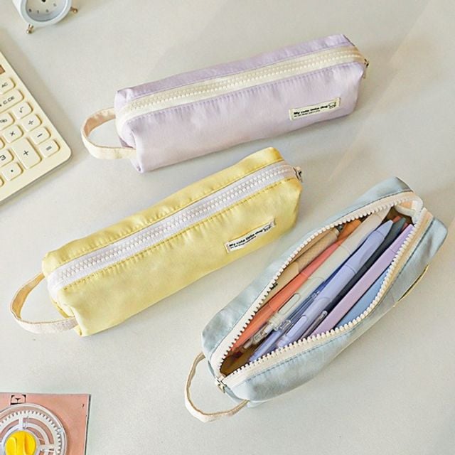 파스텔 컬러 다용도 방수 나일론 휴대용 필통 파우치 블루 - 상품 이미지