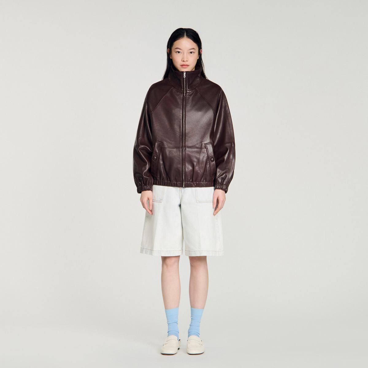 산드로 오버핏 레더 블루종 집업 브라운 SFPBL01284_G023 BRAUN - 상세 이미지 4