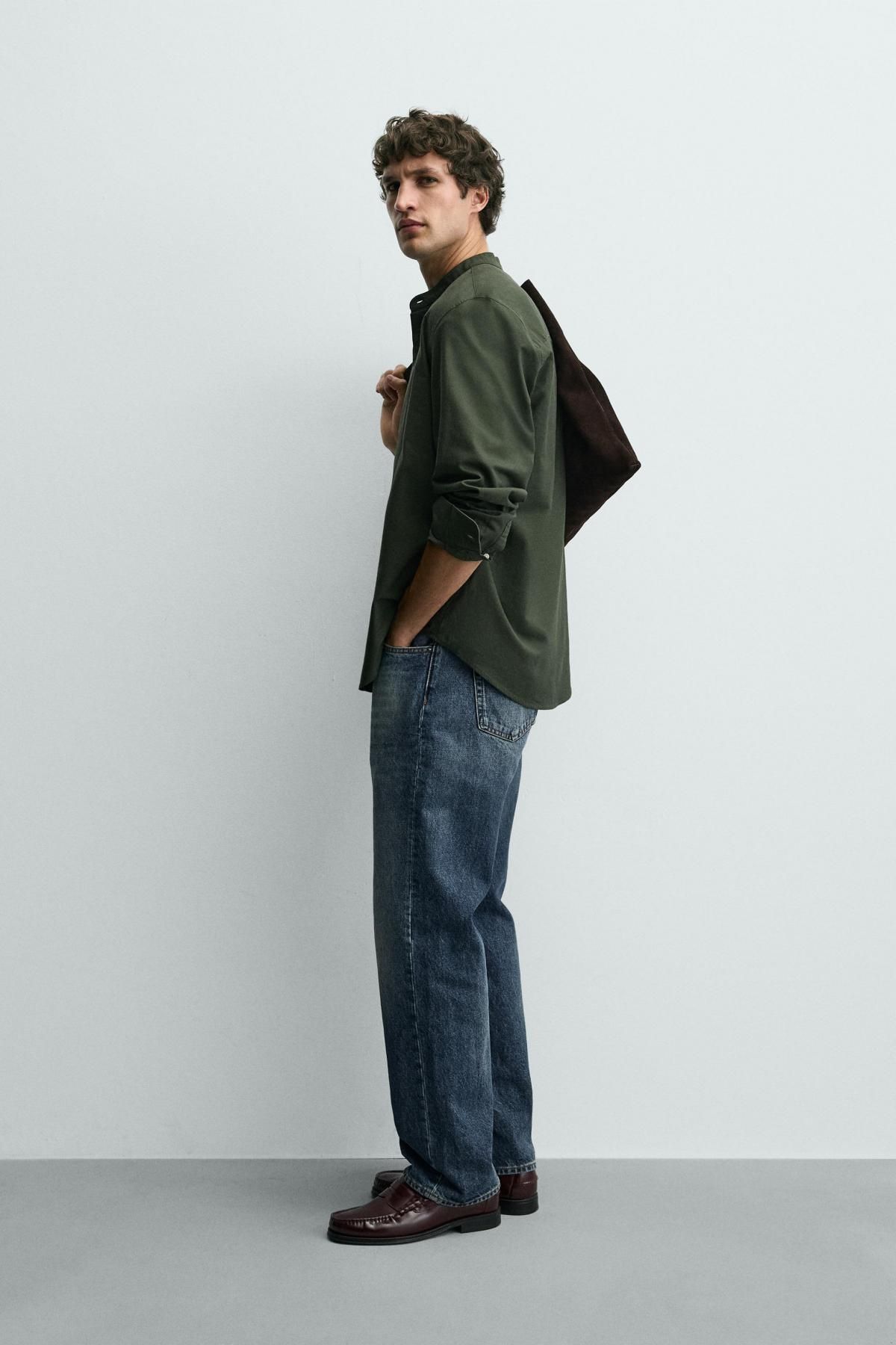 자라 밴드카라 옥스포드 긴팔 셔츠 1618/400 KHAKI - 상세 이미지 5