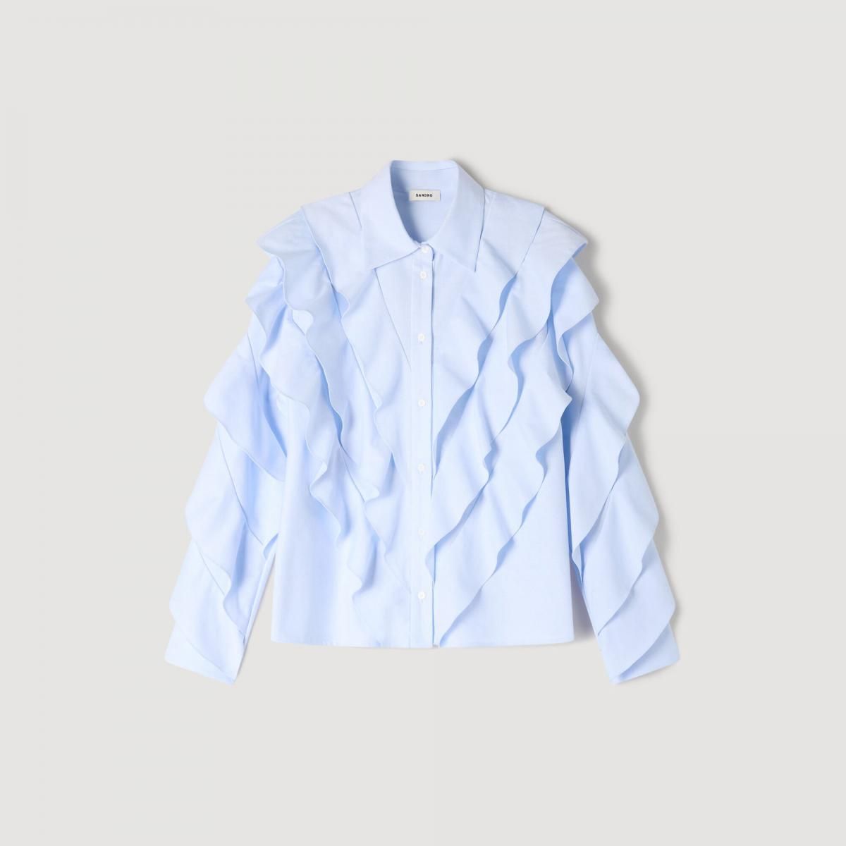 산드로 러플 코튼 블라우스 SFPCM01569_40 HIMMEL-BLAU - 메인 이미지