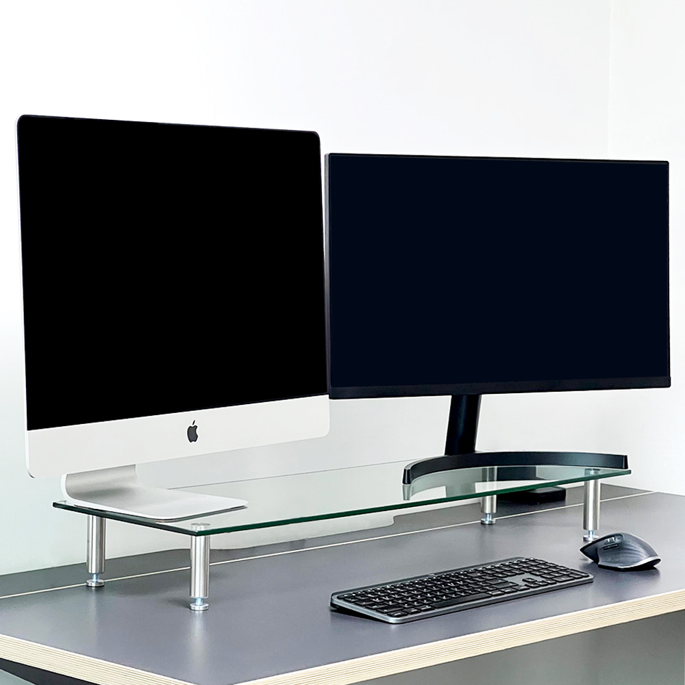 비컴피 강화유리 모니터 받침대 높이조절 컴퓨터 받침 높은 투명 선반 기본형 560