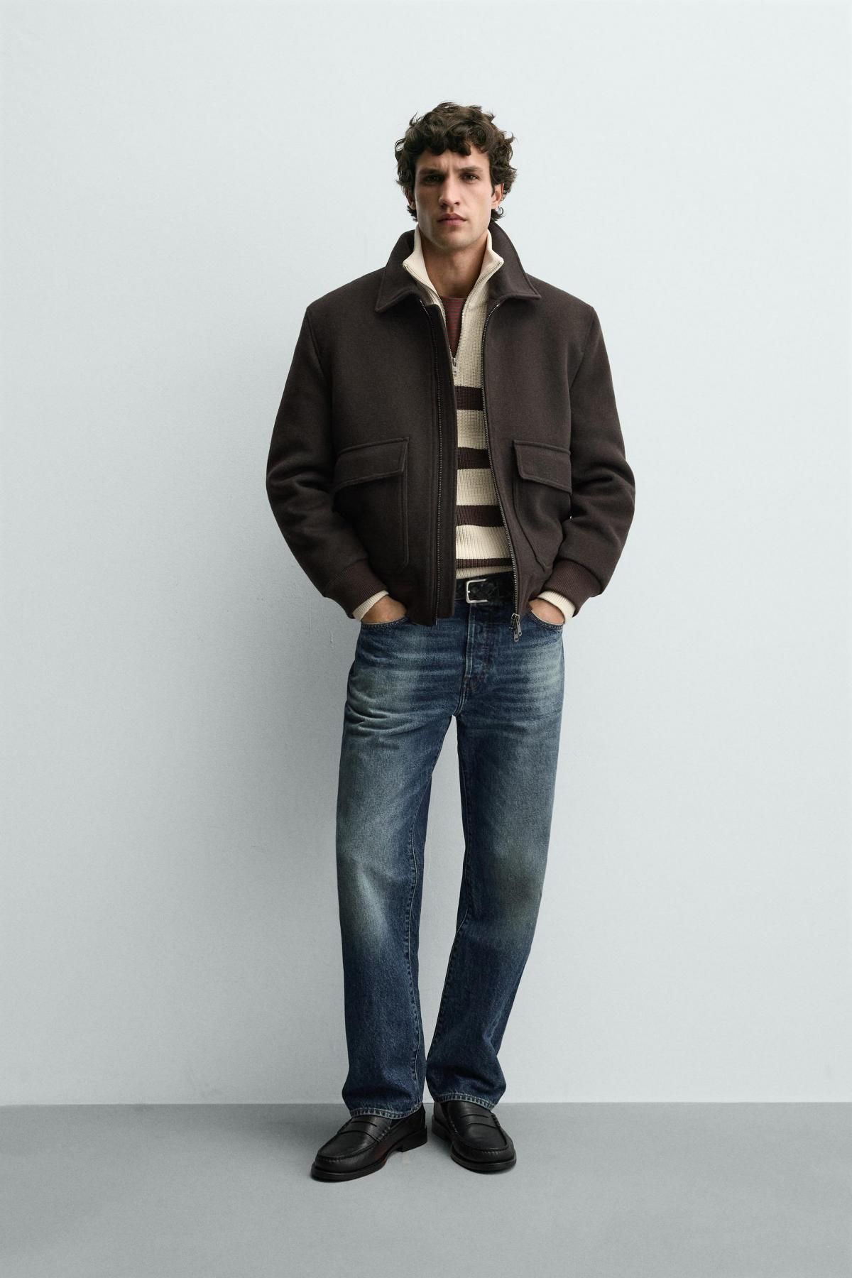 자라 울블렌드 캐시미어 집업 재킷 시어링카라 2949/364 BROWN - 상세 이미지 2