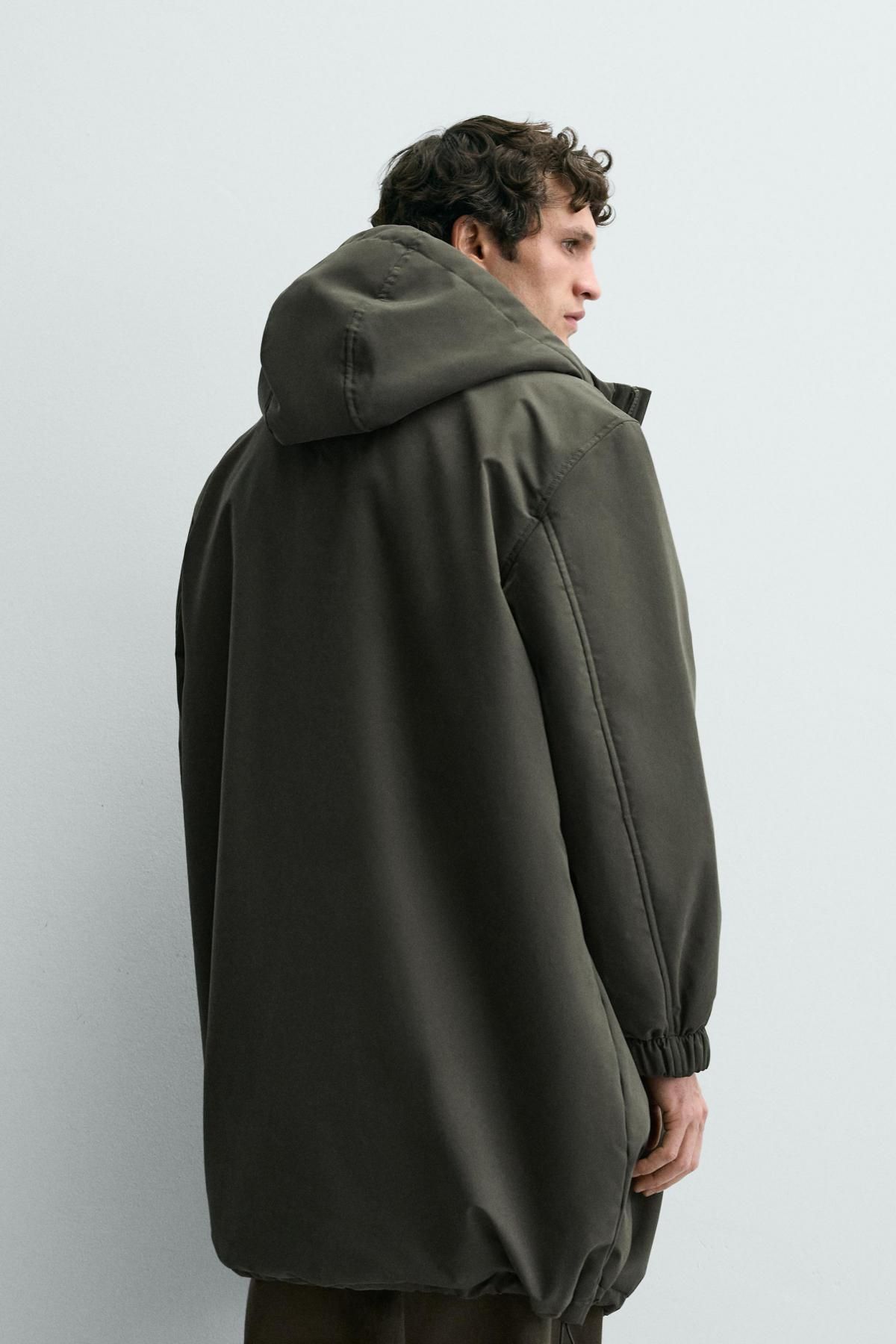 자라 테크니컬 퀼팅 후드 롱 자켓 8574/455 KHAKI - 상세 이미지 4