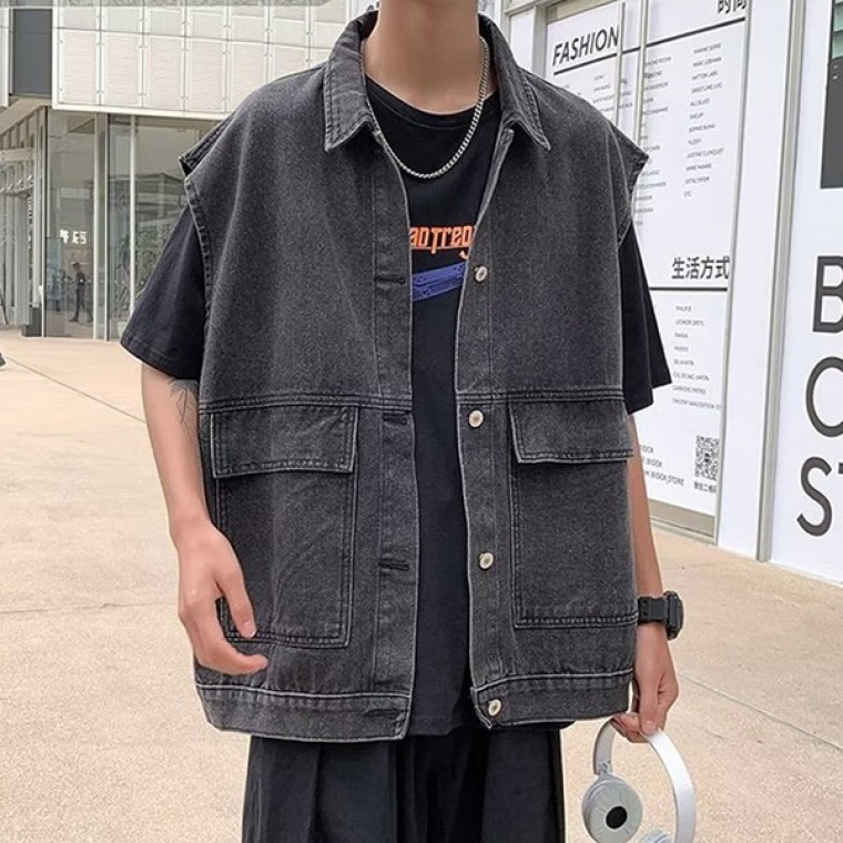 남성 조끼 루즈핏 데님 베스트 - 메인 이미지