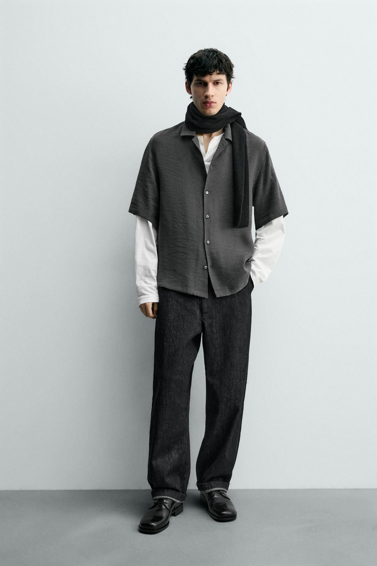자라 릴렉스핏 반팔 셔츠 다크그레이 오픈카라 4098/789 GREY - 상세 이미지 2