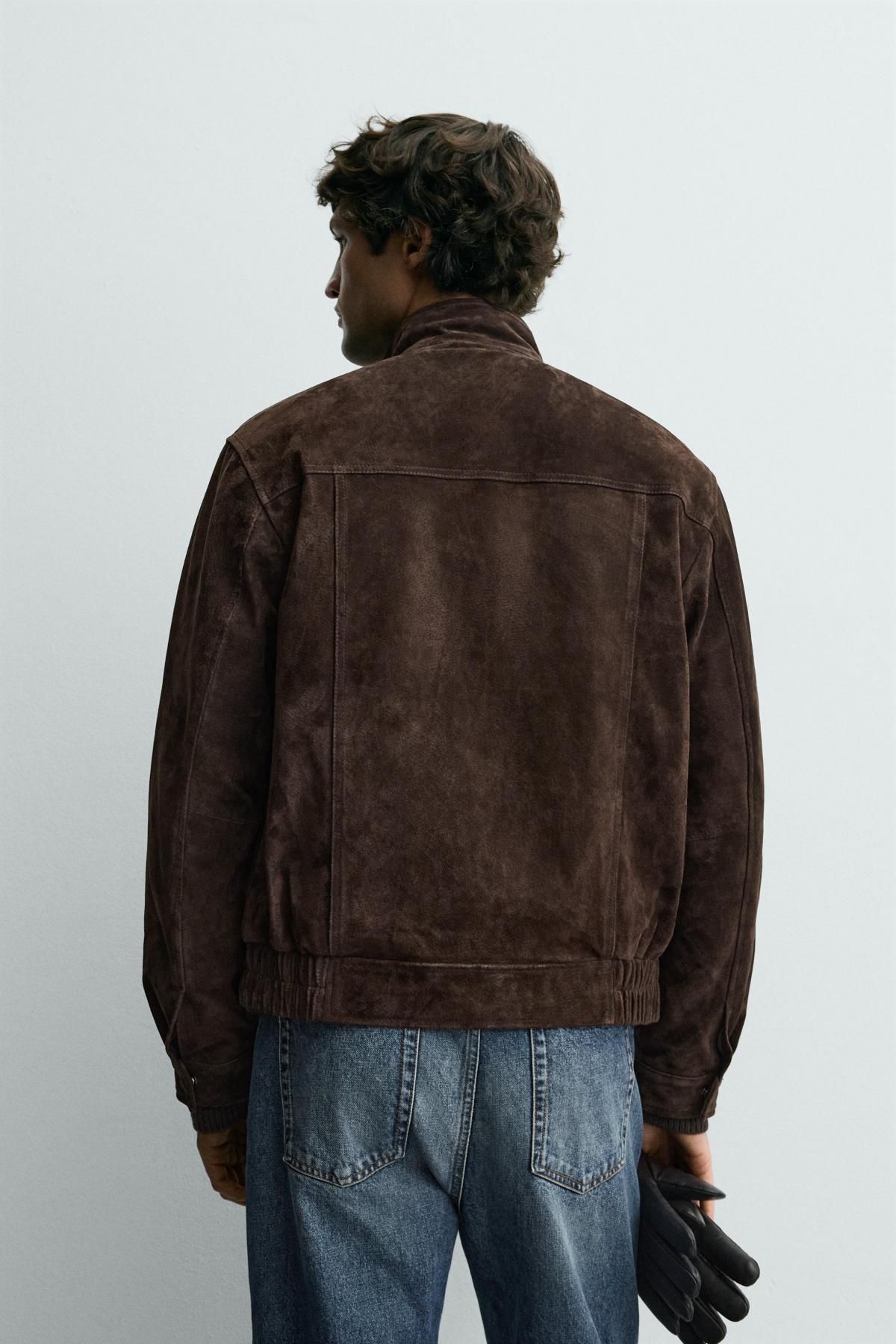자라 프리미엄 스웨이드 가죽 재킷 8281/309 BROWN - 상세 이미지 4