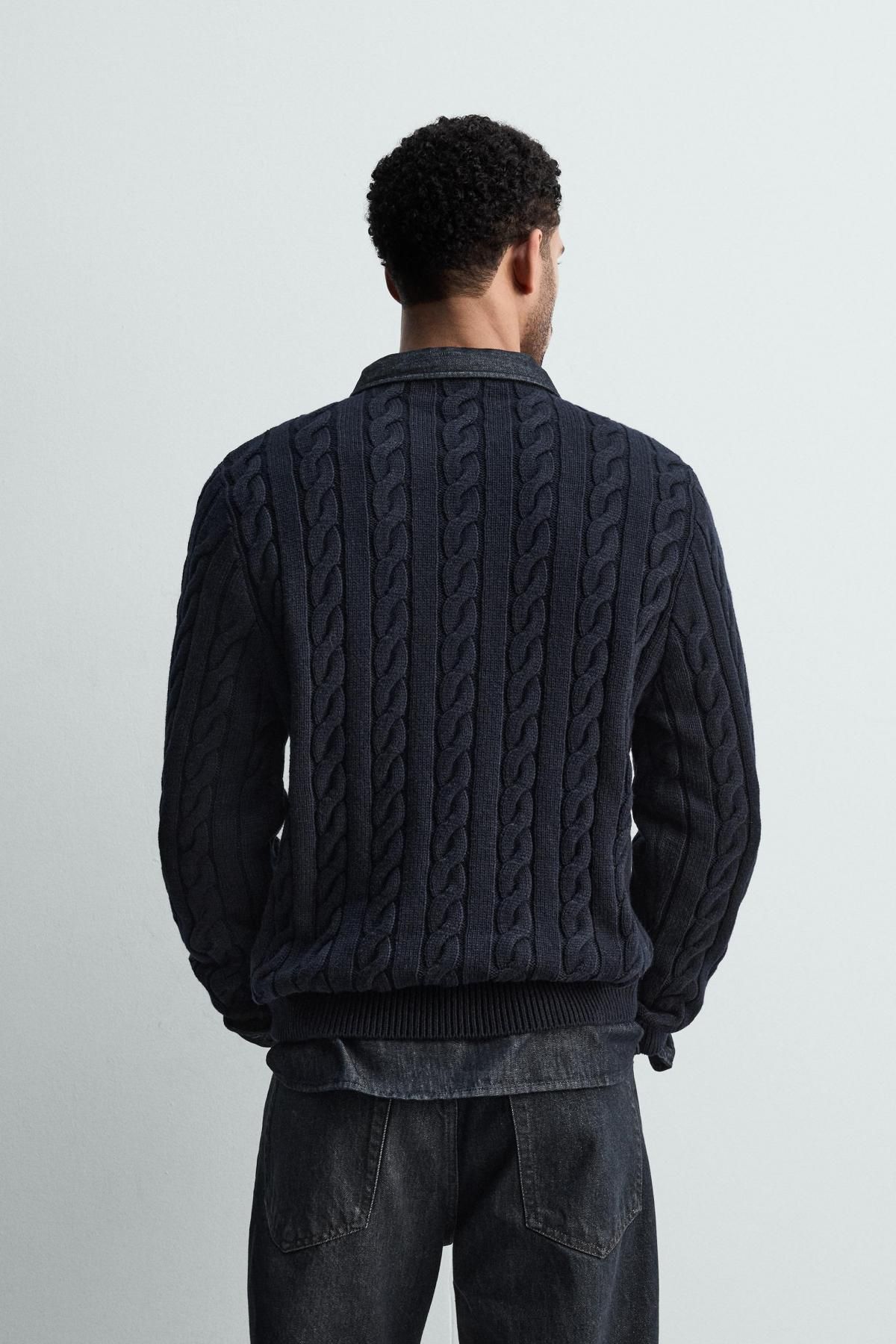 자라 케이블 니트 텍스처 스웨터 9598/346 NAVY BLUE - 상세 이미지 4