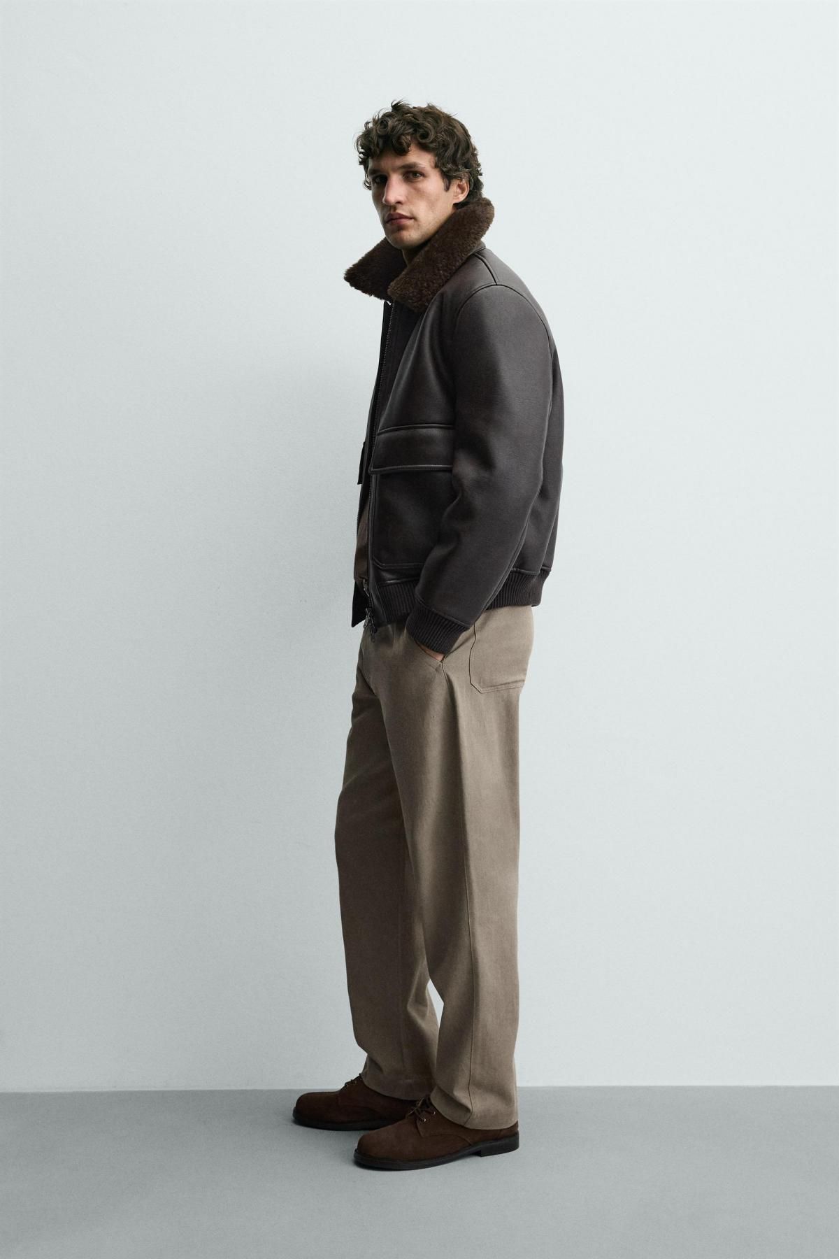자라 테크니컬 레더 이펙트 퍼카라 집업 재킷 3548/108 DARK BROWN - 상세 이미지 5