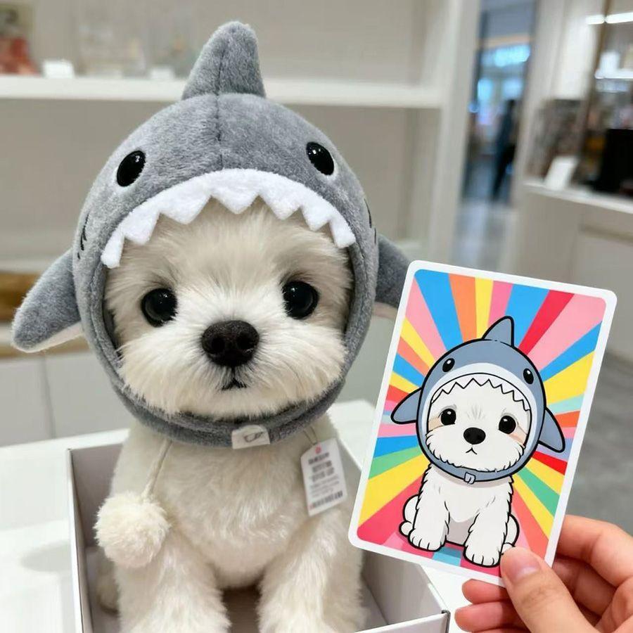 강아지 고양이 상어 헤드피스 귀여운 펫 모자 촬영 소품 인형 머리장식 샤크 헤드 커버 S 2.5kg