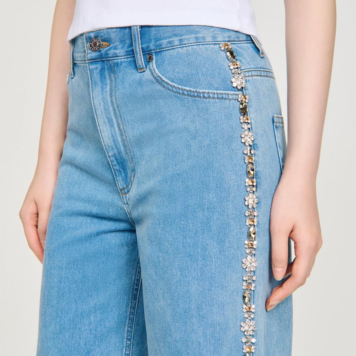 산드로 스트라스 와이드 스트레이트핏 데님 팬츠 SFPJE00797_4785 JEANSBLAU - 상세 이미지 5