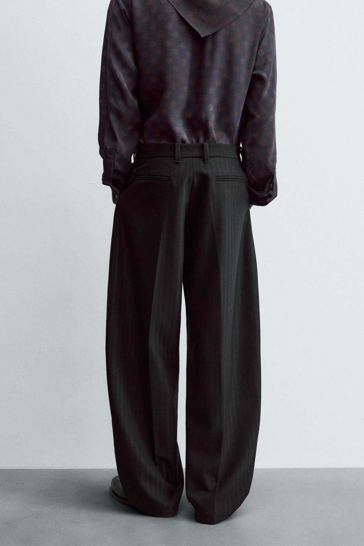 자라 한정판 울혼방 와이드 수트 팬츠 4022/085 BLACK - 상세 이미지 3