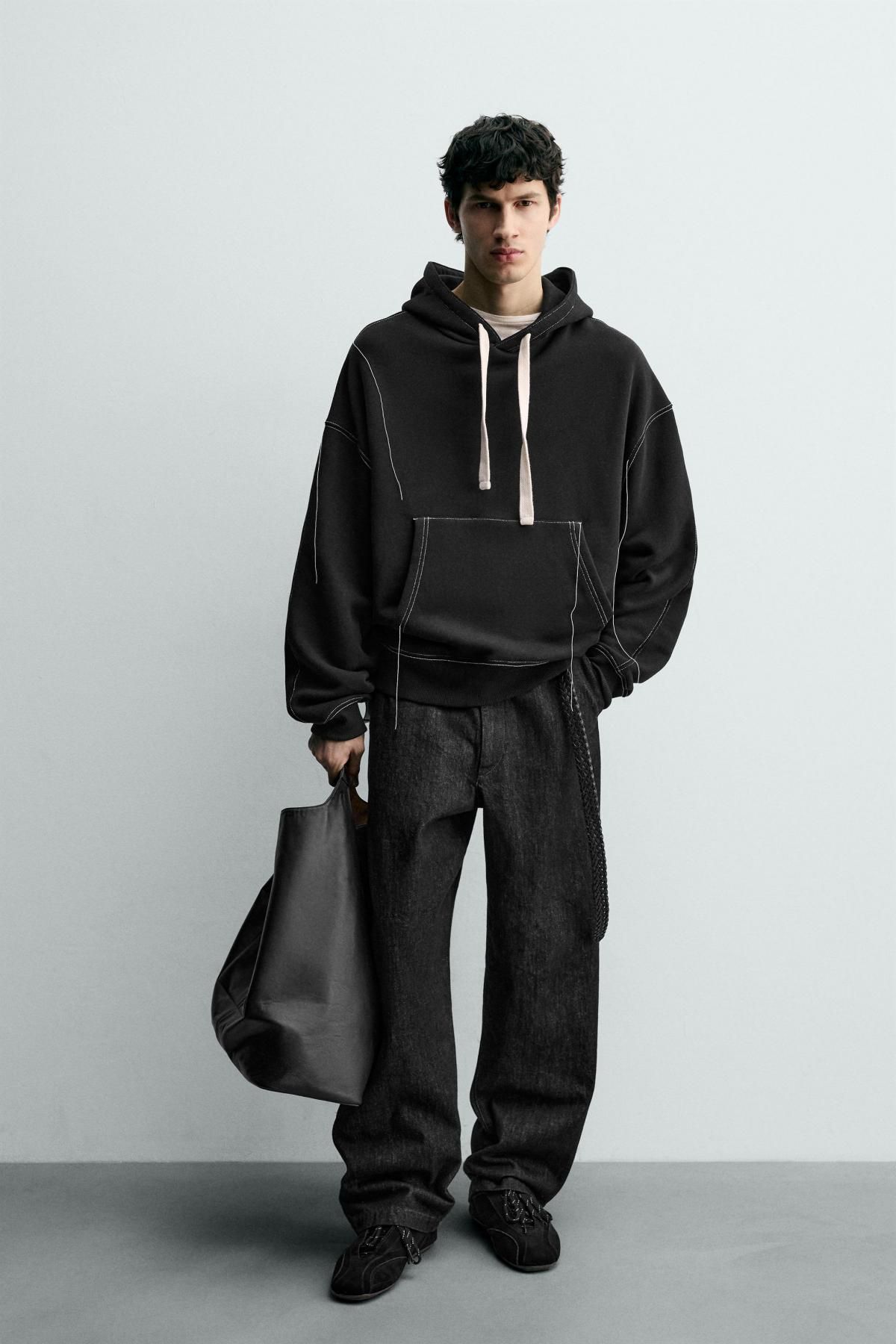 자라 스티치 블랙 후드 스웨트셔츠 5584/380 BLACK - 상세 이미지 2