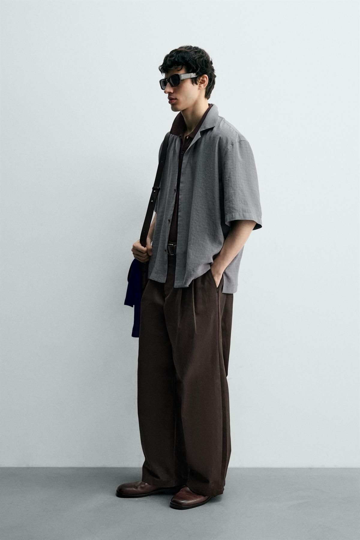 자라 테크니컬 모달 릴렉스핏 체크 반팔 셔츠 4097/791 GREY / BLUE - 상세 이미지 5