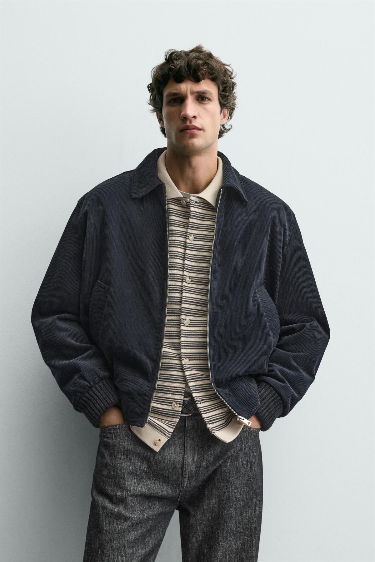 자라 코듀로이 패디드 테크니컬 집업 재킷 6318/435 DARK NAVY - 상세 이미지 3